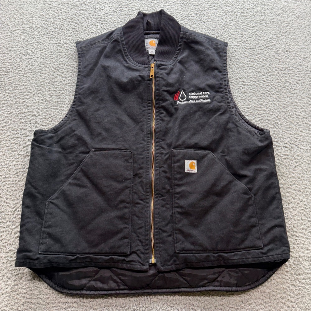 Carhartt Duck Vest Mens XL Black Excellent Quilt Lined V01-BLK Workwear